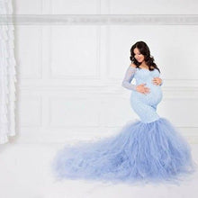 Load image into Gallery viewer, Long Sleeve Maternity Gown Lace Maxi Dress Photography Props Dresses splice Mesh Maternity Dresses For Photo Shoot Clothes