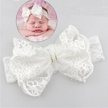 Load image into Gallery viewer, Withe Lace Crystal Bow Flower Baby Headbands for girl Elastic Baby Accessories Kids headwear Newborn hairbands photography prop
