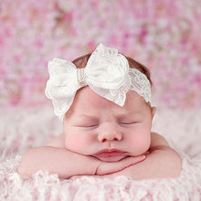 Load image into Gallery viewer, Withe Lace Crystal Bow Flower Baby Headbands for girl Elastic Baby Accessories Kids headwear Newborn hairbands photography prop
