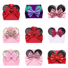 Load image into Gallery viewer, Fashion Baby Headbands Soft Velvet Newborn Glitter Bowknot Red Pink Color Turban Caps Christmas Bow Baby Hats
