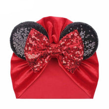 Load image into Gallery viewer, Fashion Baby Headbands Soft Velvet Newborn Glitter Bowknot Red Pink Color Turban Caps Christmas Bow Baby Hats
