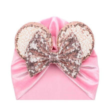 Load image into Gallery viewer, Fashion Baby Headbands Soft Velvet Newborn Glitter Bowknot Red Pink Color Turban Caps Christmas Bow Baby Hats
