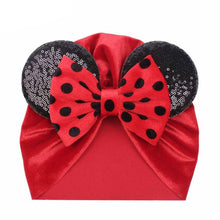 Load image into Gallery viewer, Fashion Baby Headbands Soft Velvet Newborn Glitter Bowknot Red Pink Color Turban Caps Christmas Bow Baby Hats
