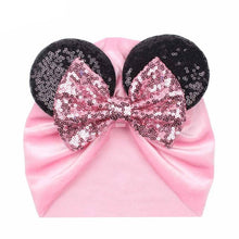 Load image into Gallery viewer, Fashion Baby Headbands Soft Velvet Newborn Glitter Bowknot Red Pink Color Turban Caps Christmas Bow Baby Hats
